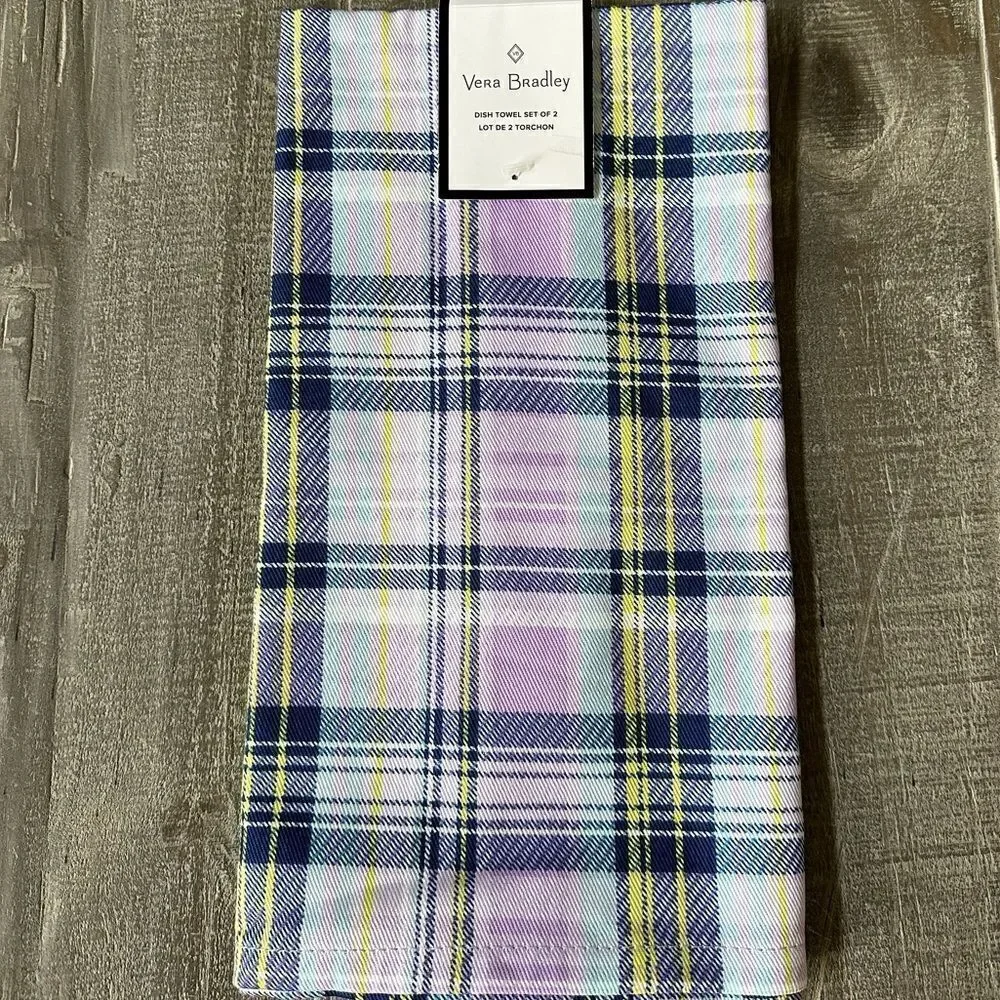 Vera Bradley Purple Plaid Spring Easter Kitchen Dish Towels Set